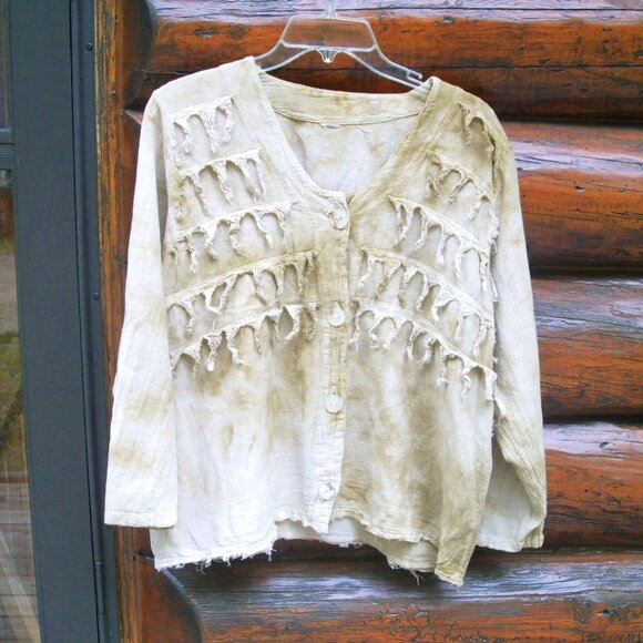 EUC Vintage Boho Tie-Dye Fringe Frayed Gauze Mid Length Top SZ M/L - Picture 1 of 3